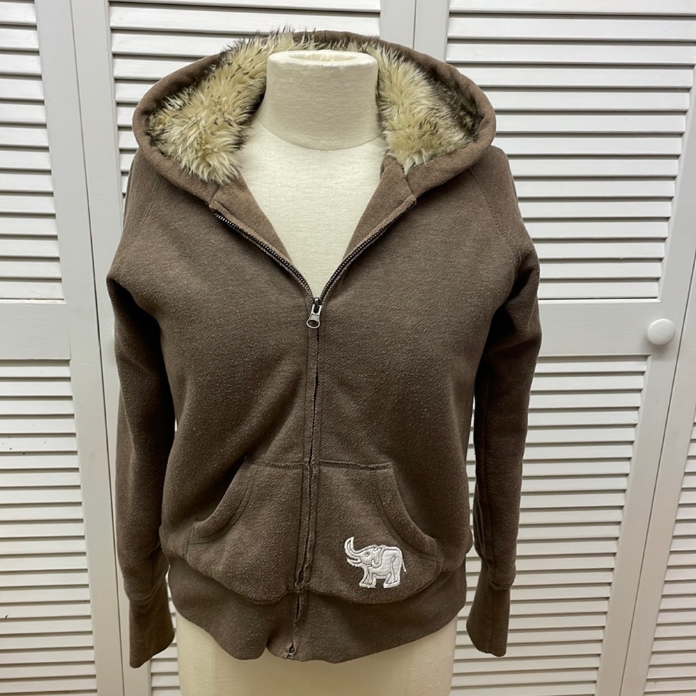 Cocoa Faux Fur Lined Hoodie Size Small